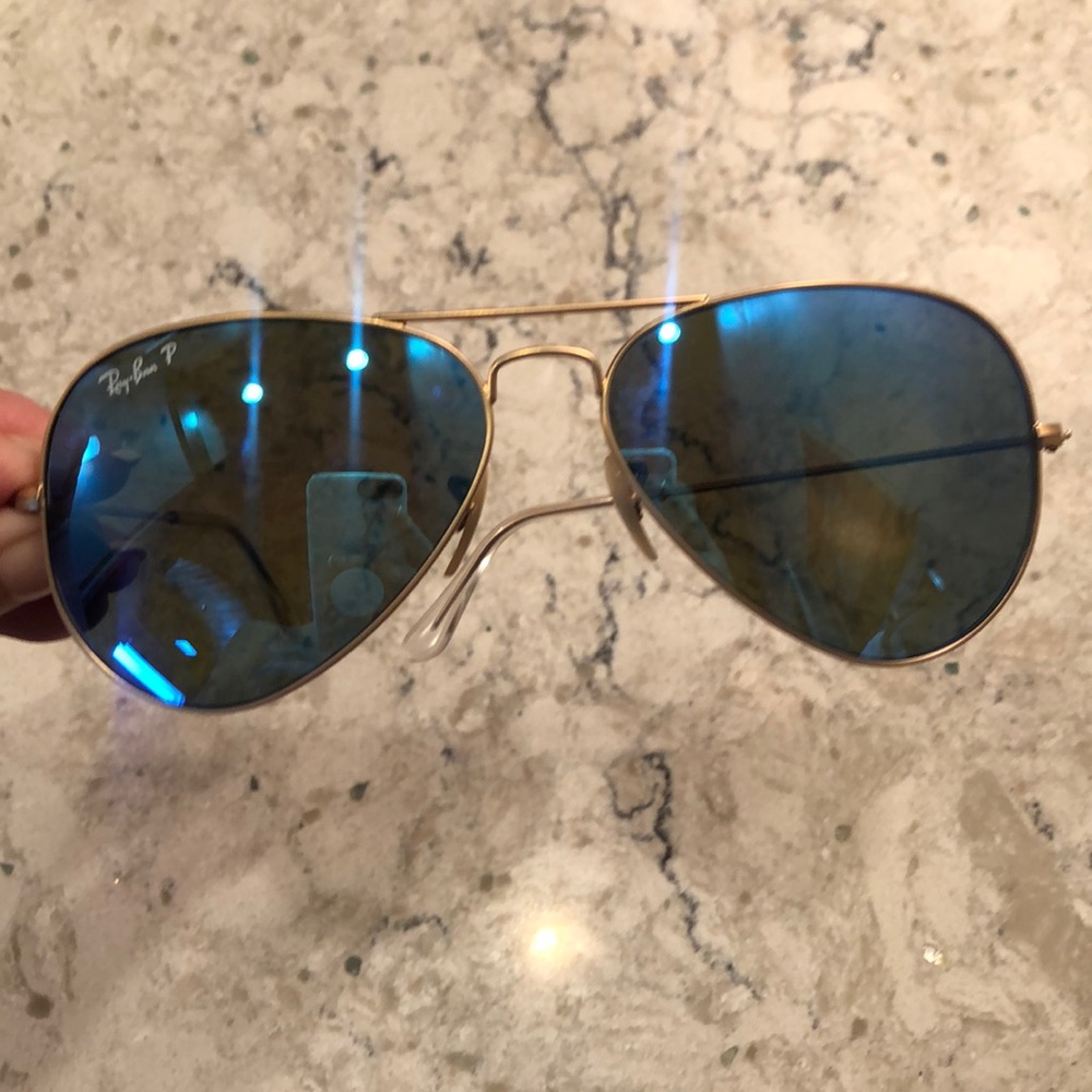 Barely worn Ray Ban Aviator Flash Blue Sunglasses